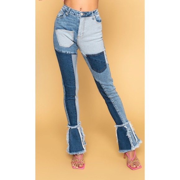 Akira deconstructed, patchwork, frayed bell, bottom, jeans, 17/32 - Picture 3 of 12